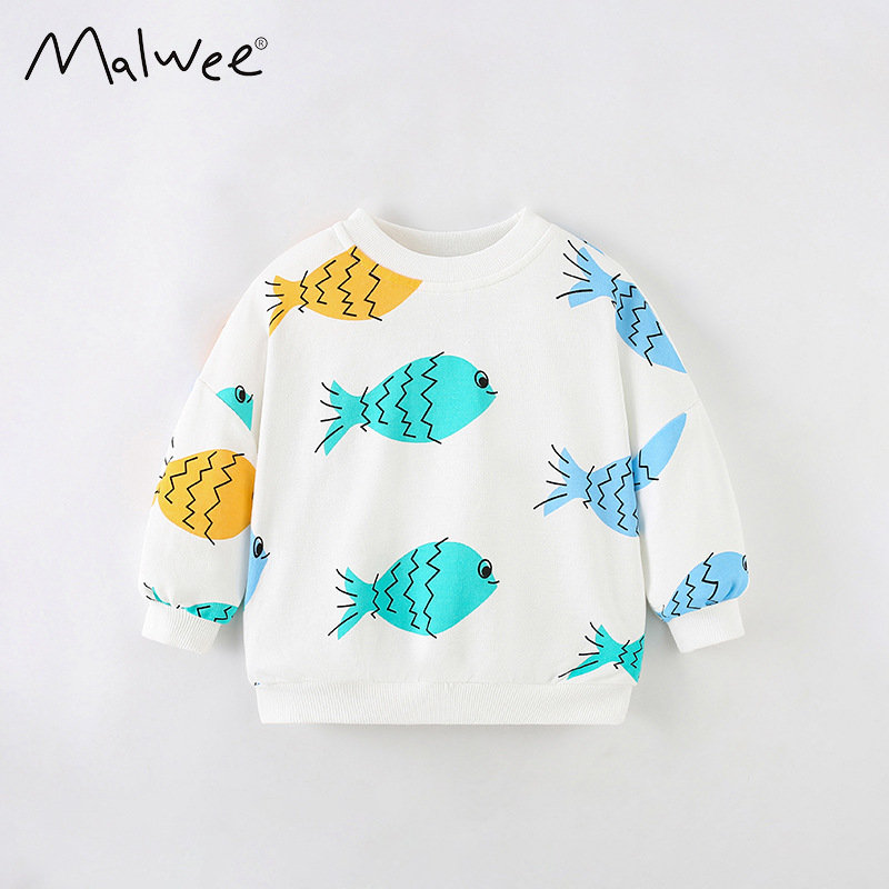 Malwee Child Sweater Otoño nuevo estilo europeo y americano de impresión de aire extranjero camiseta de cuello redondo para niños chaqueta