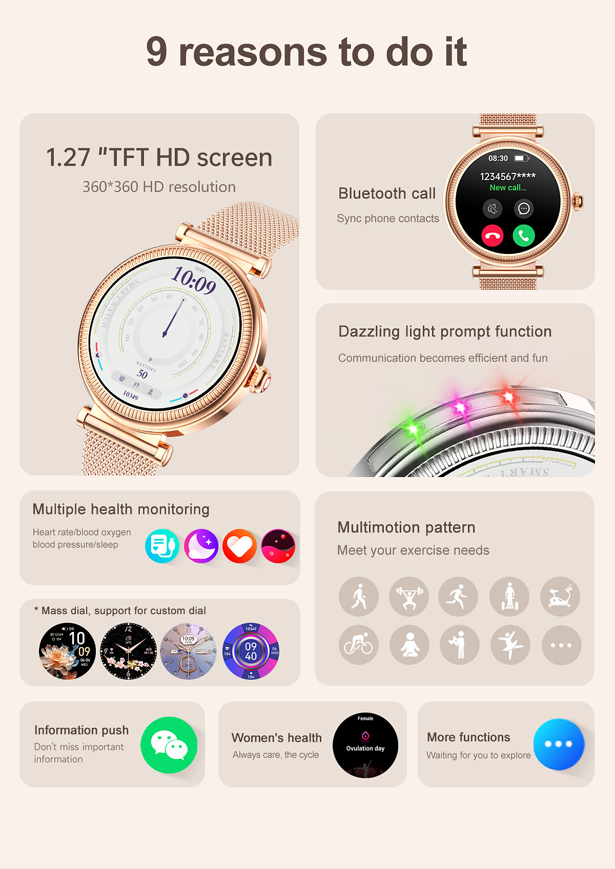 Smartwatch For Women With Colourful Light Pedometer And Round Screen_voghion.com