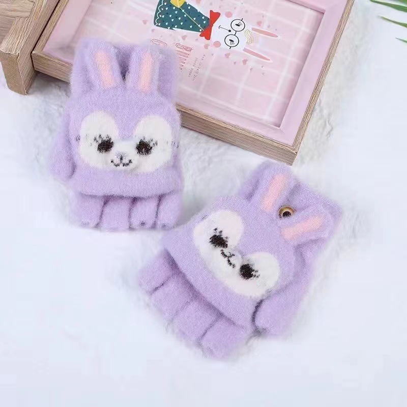 Medio dedo guantes de invierno para niños de dibujos animados invierno caliente lindo flip dedos de escritura guantes de escritura de estudiantes fríos engrosados
