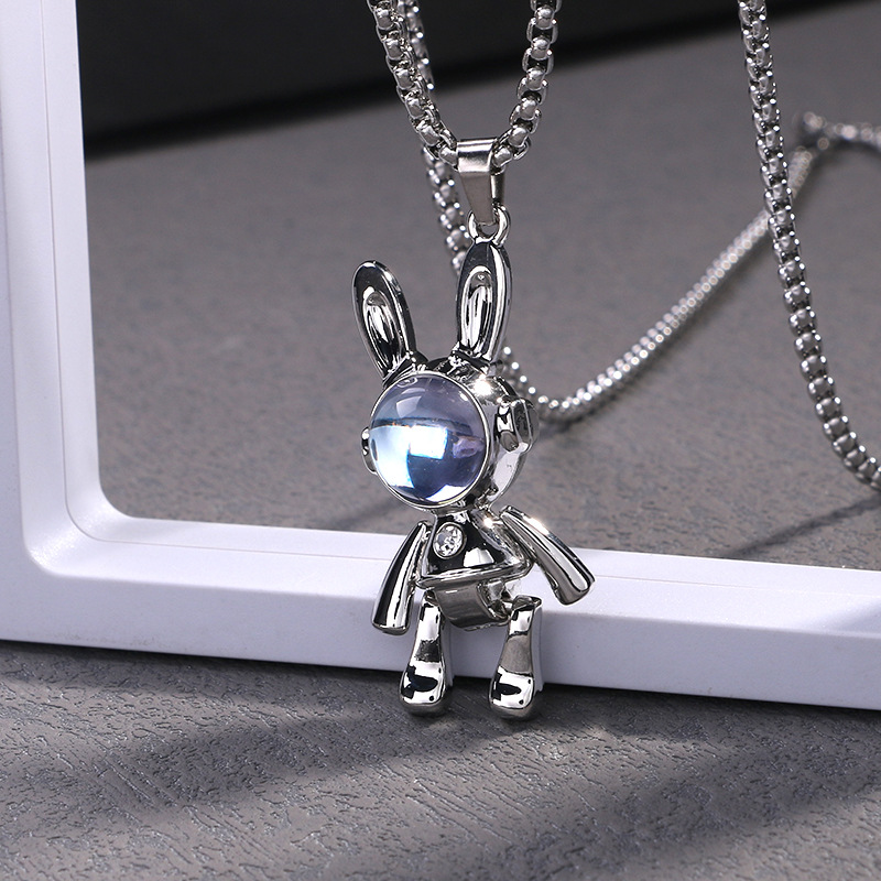 Movable Mechanical Rabbit Pendant Necklace For Couples Hip Hop Style_voghion.com