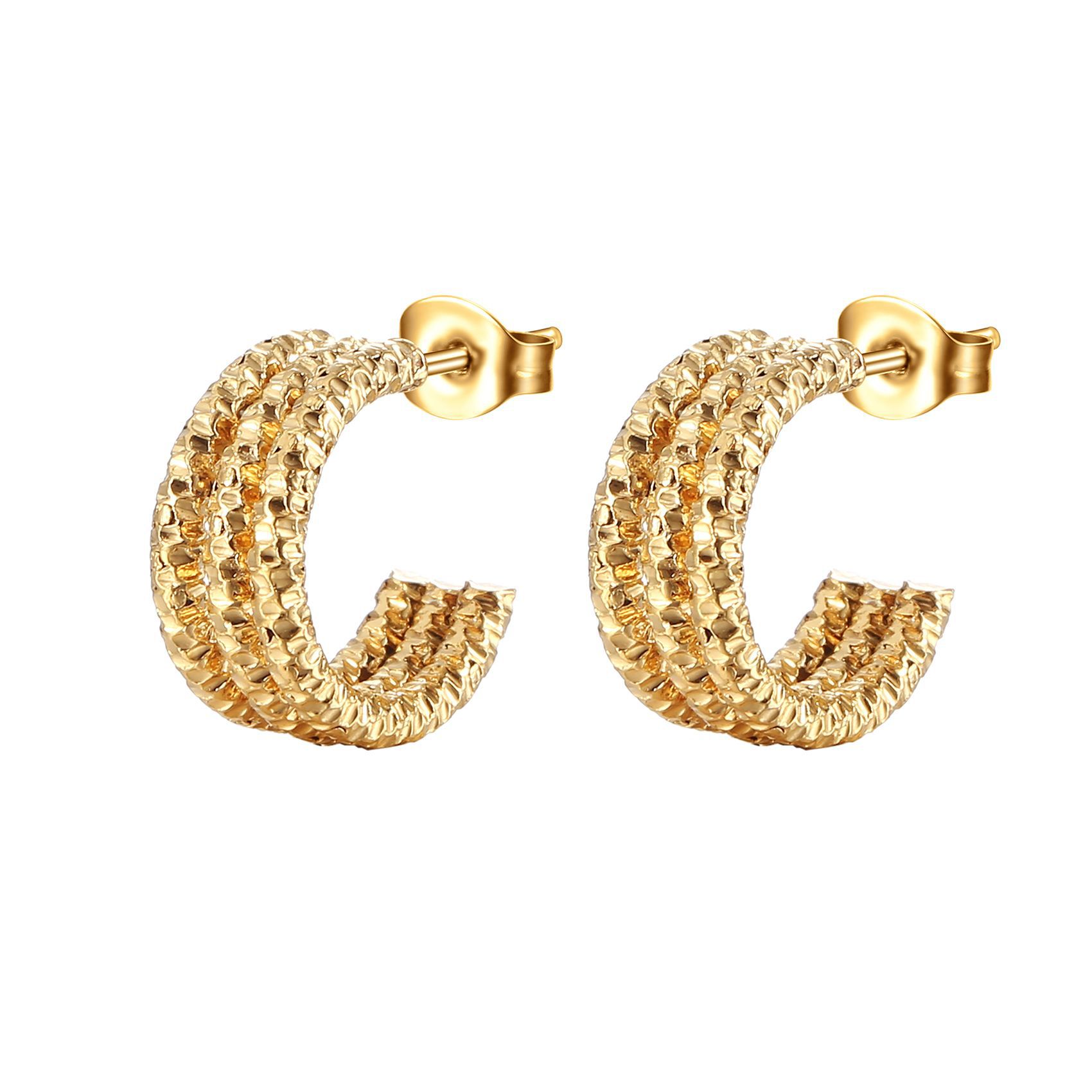 C Shape Pattern Women'S Gender PVD Coated 18K Gold Real Gold Plated C Shape 201 Stainless Steel Fashion Waterproof Non Tarnish Ear Studs