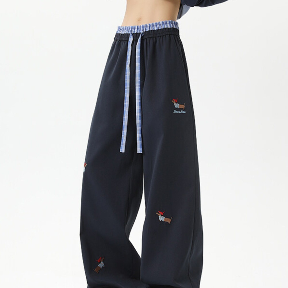 Pantalones bordados de perro salchicha pantalones casuales de primavera para hombres americanos pantalones deportivos para niños adolescentes rectos sueltos