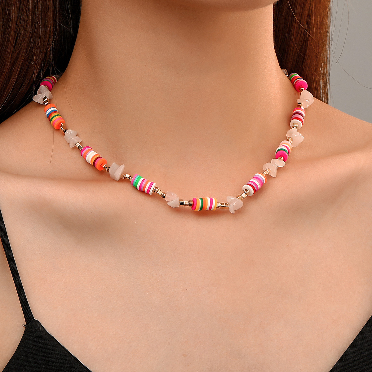 Bohemian Beaded Necklace And Ethnic Clay Bracelet Set_voghion.com