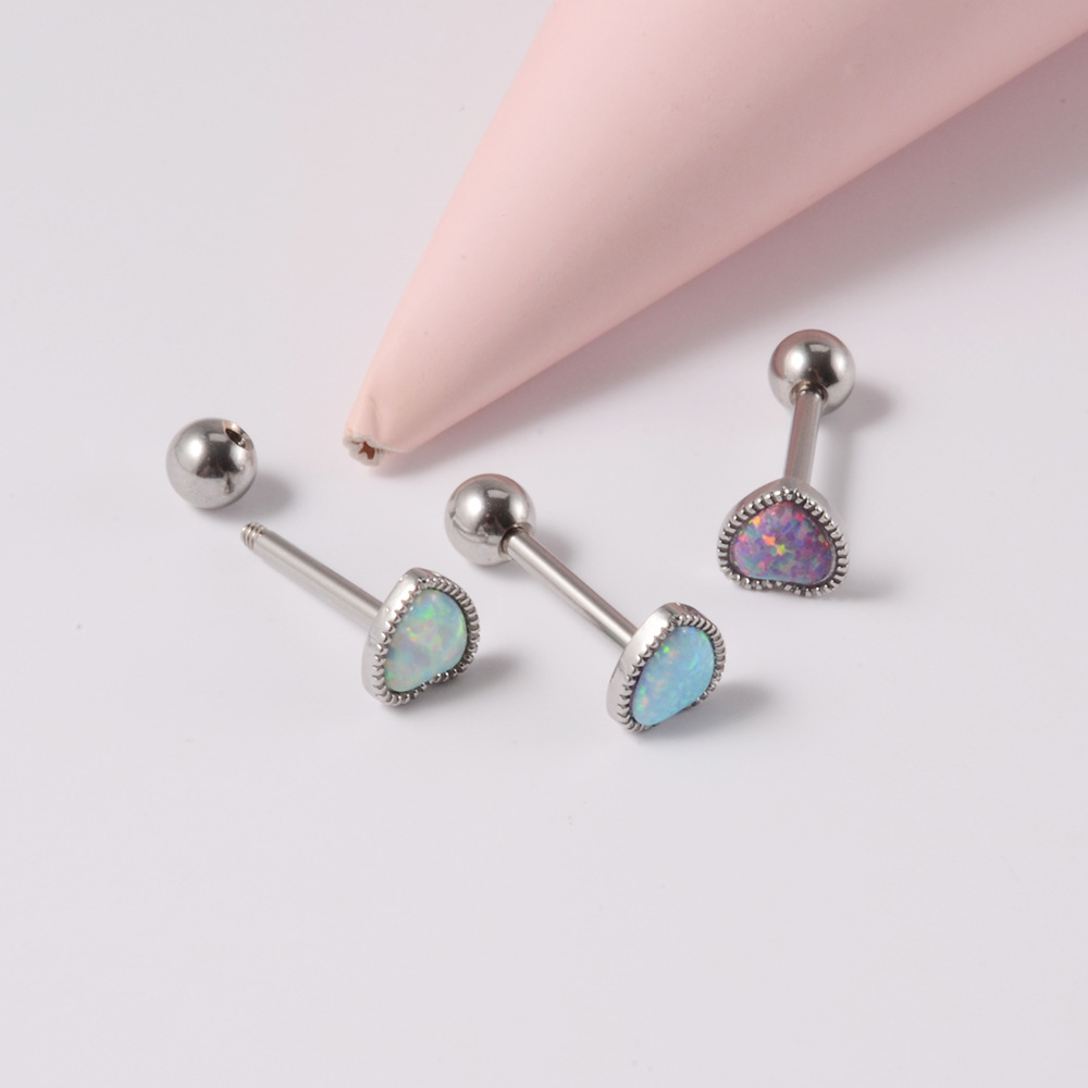 1 Piece Tongue Rings Hip-Hop Heart Shape Stainless Steel Inlay Opal Tongue Rings display picture 2