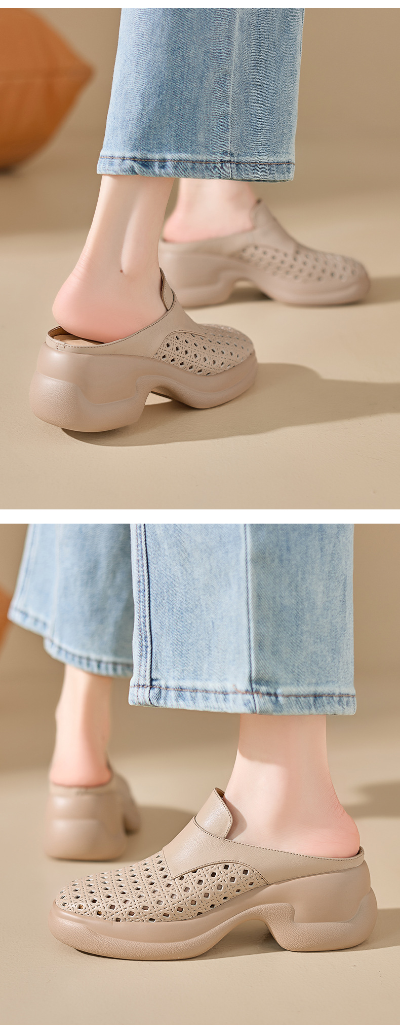 Sandal cao gót nữ mũi hở đế dày 6,5 cm — màu trắng ngà chi tiết 7