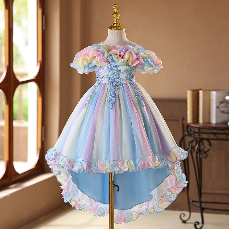 Vestido de niñas vestido de princesa de cola floral vestido de novia niños anfitriones de piano vestido de boda de verano