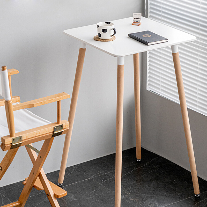 Balcony solid wood bar table white home Nordic coffee shop Leisure bar table milk tea shop high leg square table round table