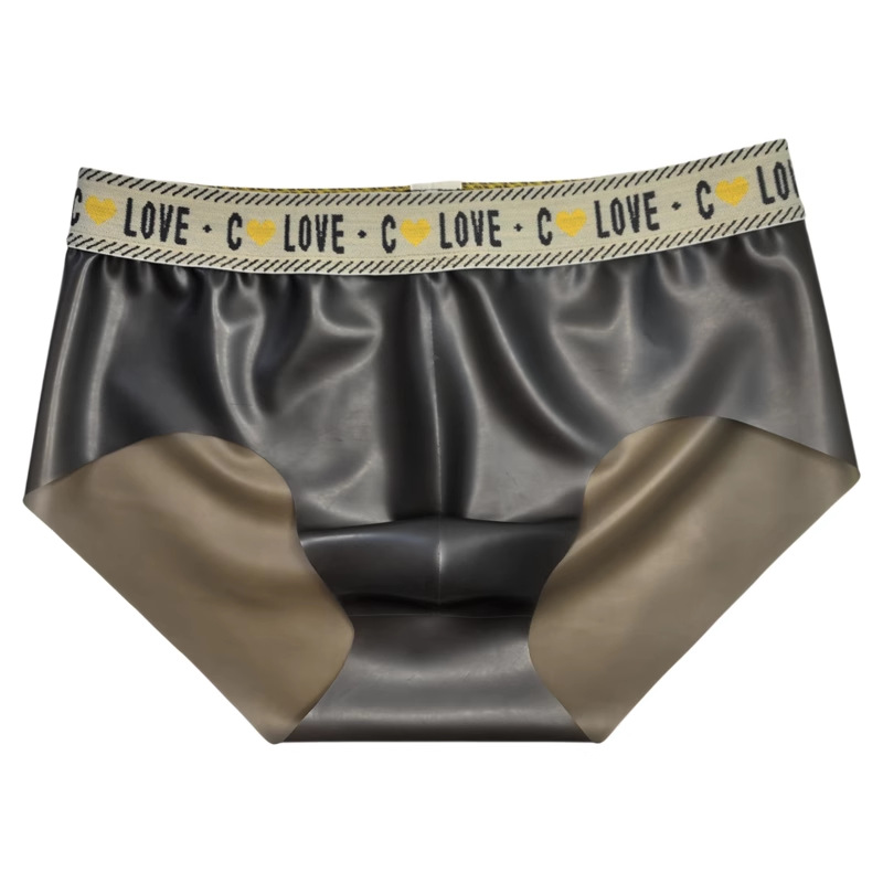New Export Latex Leather Men's Seamless Invisible Splicing Triangle Three-Dimensional Sexy Concave and Convex Translucent Rubber Underwear