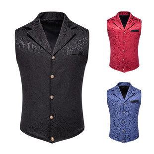 2025 Spring and Autumn plus size Printed Vest Amazon New European Medieval Floral Retro Vest Cross-border Men's Wear