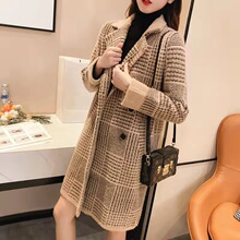 仿水貂绒毛外套女中长款2023秋冬新款韩版宽松格子呢子大衣气质款