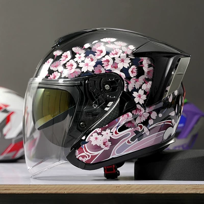 Helmet Men's Motorcycle Half | Motosiklet kaskı (dəbilqə) - r05-black-sakura-s-size-51cm-53cm