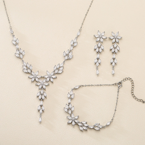 RAKOL Glamorous Shining AAA Zircon Earrings Necklace Bracelet Korean Bridal Wedding Jewelry Set 