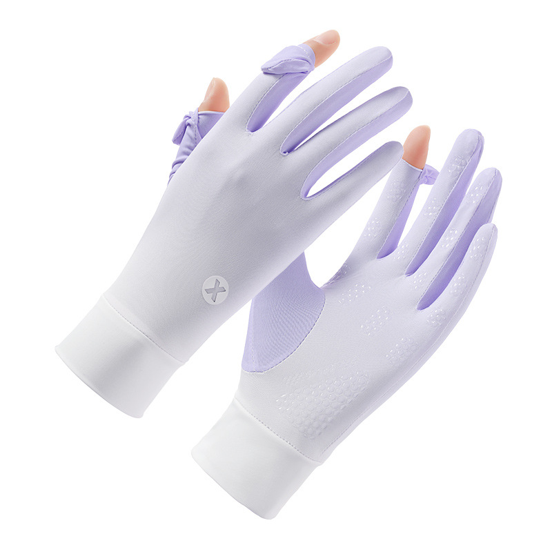 Guantes de seda de hielo delgados para mujeres de verano conduciendo al aire libre pantalla táctil de dedo completo guantes de protección solar ligeros y transpirables