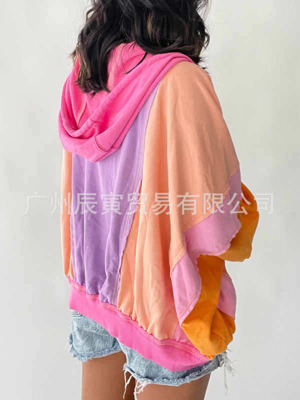 Insの新型欧米の女性の秋のコート・清新な綿の衛衣の色合わせの帽子のoversiedジャケット|undefined