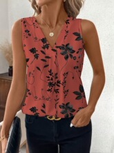 T 39058 V Neck Floral Print Vest ����ӡ������ �羳ŷ��