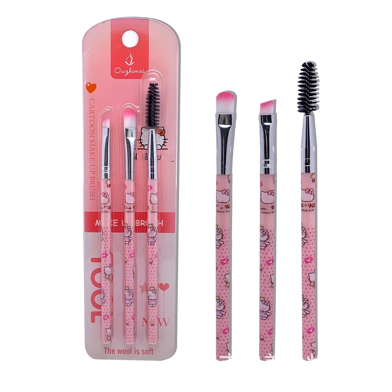 Herramientas de maquillaje de comercio exterior transfronterizo 3 piezas set de cepillo de maquillaje set de cepillo de sombra de ojos para principiantes cepillo de cejas inclinadas pestañas en espiral
