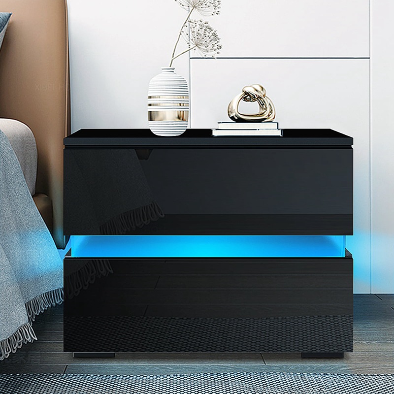 Moderno minimalista hogar dormitorio mesita de noche con cama de almacenamiento de luz LED armario de la cabeza gabinete de almacenamiento nórdico