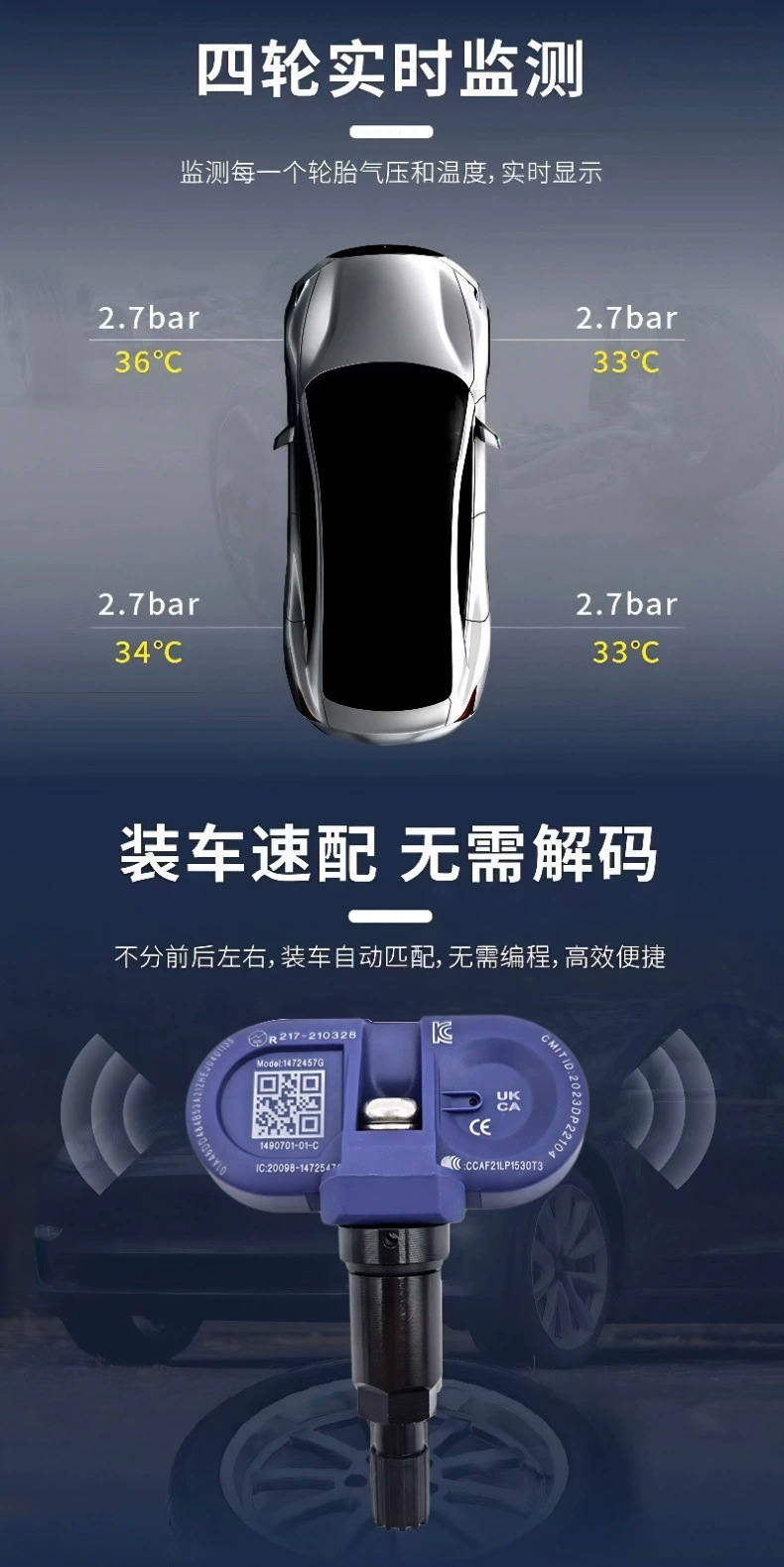 Suitable for Tesla Tire Pressure Sensors Model3Modely/S/X, Bluetooth Compatible with the Original Tire Pressure System of the Vehicle