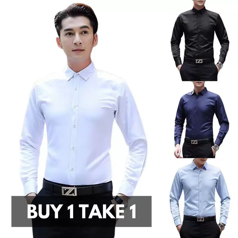 TikTok东南亚爆款纯色男士长袖衬衫商务正装男士长袖衬衣休闲服装