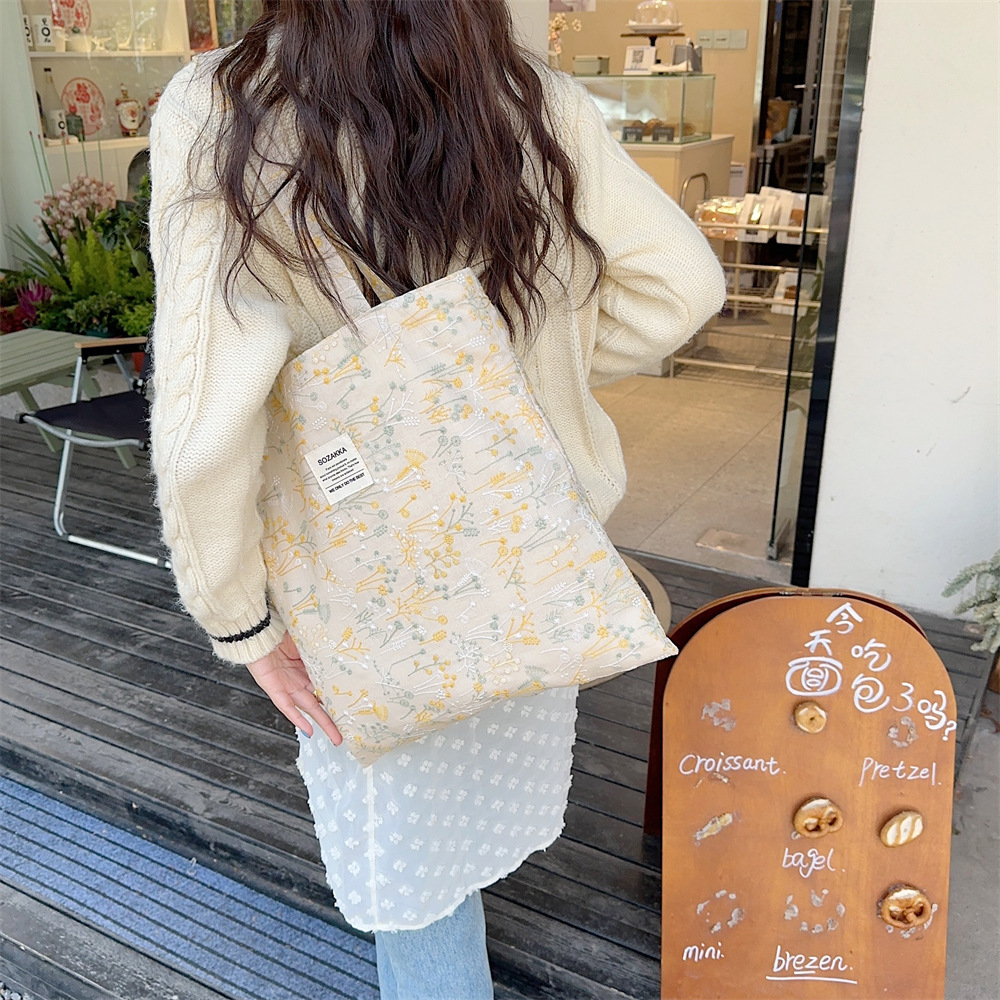 43204 ins Spring/Summer New Gentle small floral starry sky single-shoulder canvas bag with large capacity for girls' study bag undefined