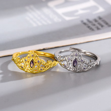 新款日系轻奢皇冠镶嵌紫锆石食指戒指复古网红高级感女士戒指开口