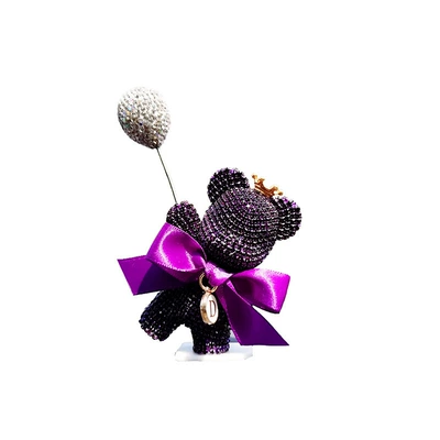 Diamond-Encrusted Korean Style Bear Holding: Car ornaments - new-purple-balloon-violent-bear-ornament