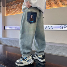 洋气潮男童牛仔裤春秋季新款中大童装儿童裤子韩版男孩小脚裤长裤