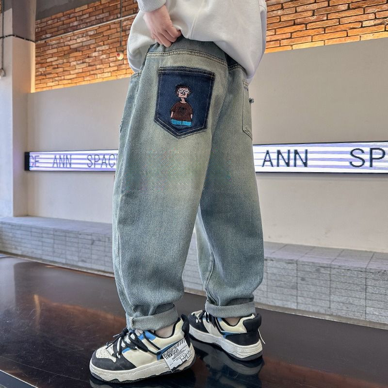洋气潮男童牛仔裤春秋季新款中大童装儿童裤子韩版男孩小脚裤长裤