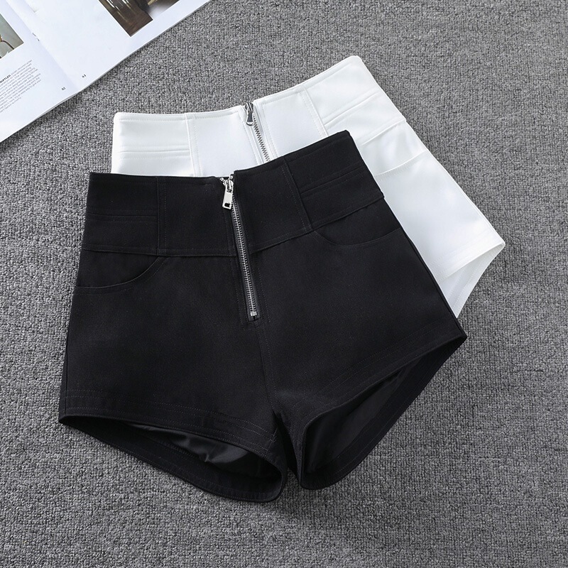 Black plus size suit shorts women's summer thin 2022 new slim hot pants middle zipper front pocket wholesale