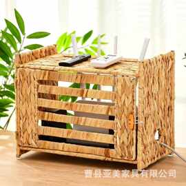 跨境水葫芦草编收纳筐客厅桌面路由器整理筐镂空造型插盘装饰筐