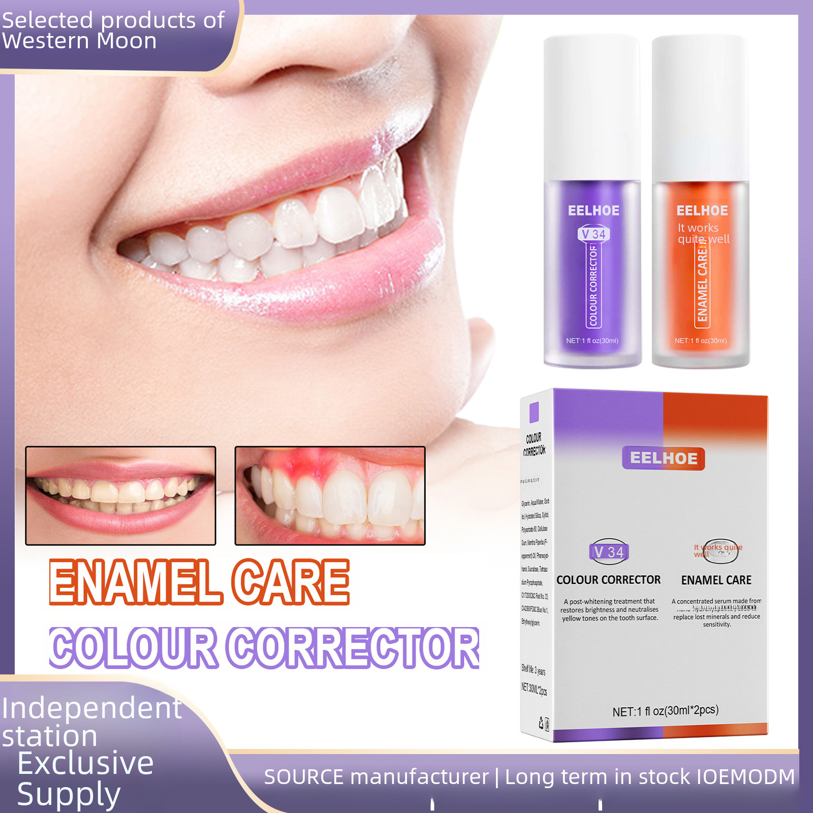 EELHOE V34 Fresh White Toothpaste Purple Orange Toothpaste Tooth Care Mouth Fresh Clean Tooth Stains