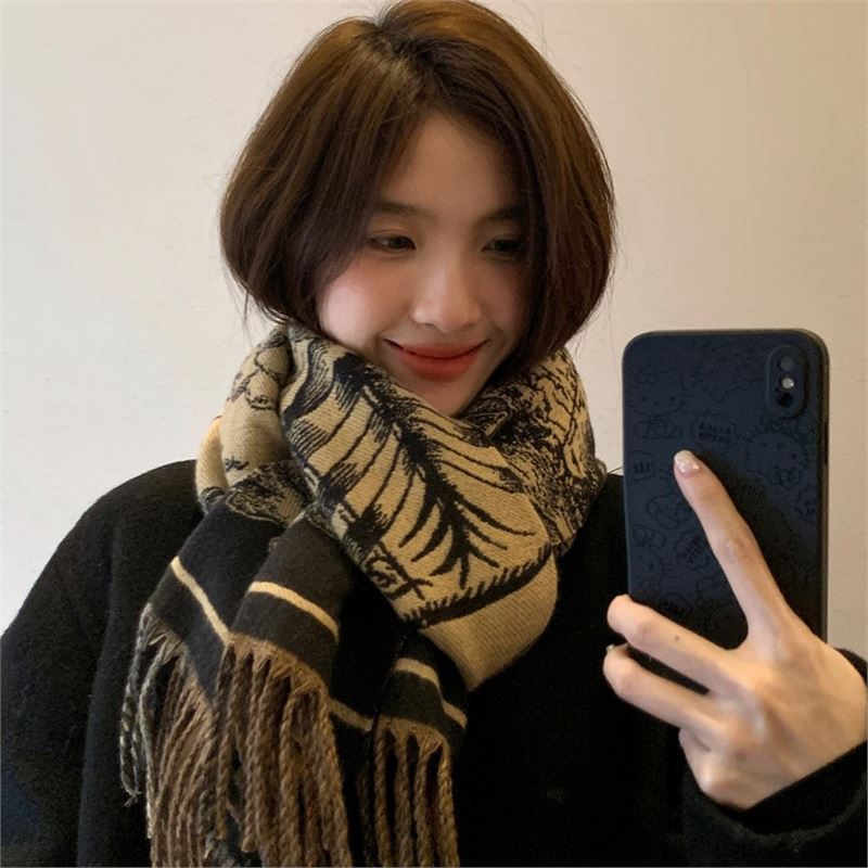 加厚战马格子双面仿羊绒围巾女冬季新款时尚流苏保暖外搭披肩围脖|undefined