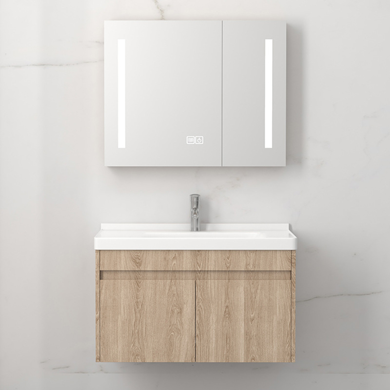 Cerámica moderna y simple una cuenca de madera sólida gabinete de baño combinación lavabo lavabo lavabo conjunto lavabo