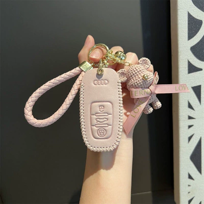 Audi key cover a6l a4l shell q5l buckle a3 q3 q3 special q2l high-end a4/a5/a6/a7/a8 buckle (Car key bag) - audi-a-dirty-powder-braided-rope-tie-bear