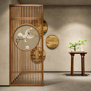 New Chinese Style Solid Wood Screen Partition Can Be Customized with Antique Doors and Windows, Living Room Entrance Background Wall, Hollow Fence Flower