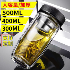 お茶分離カップ二層高ホウケイ酸ガラスカップ透明フォアグラ茶倉茶葉断熱カップ付き