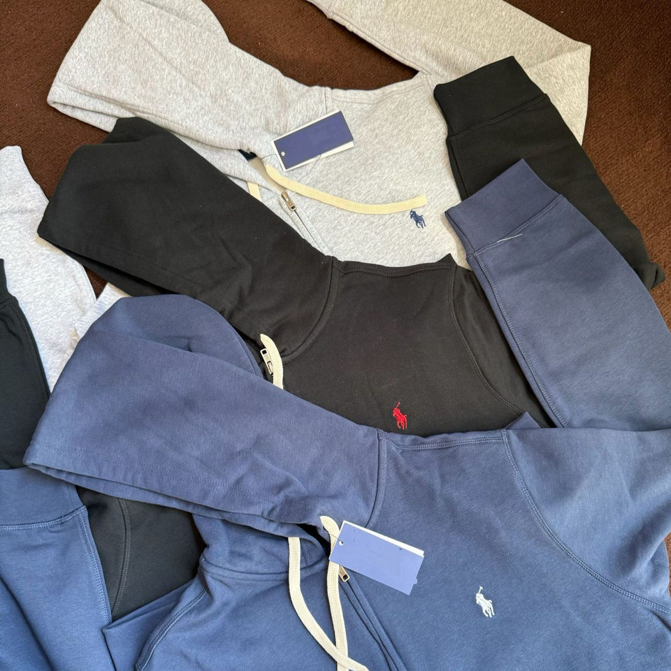 Áo hoodie nam khóa kéo có mũ, lót lông dày, thêu hình ngựa nhỏ, form rộng unisex — Màu xanh tím than, màu xám, màu đen chi tiết 6