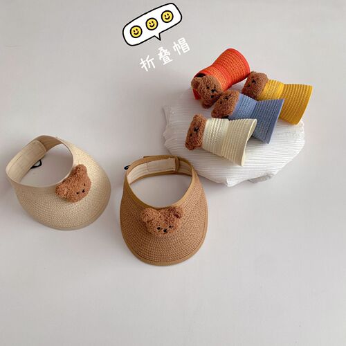 ins Korean children's hat summer sun protection male and female baby straw hat foldable empty top sunshade breathable bear hat