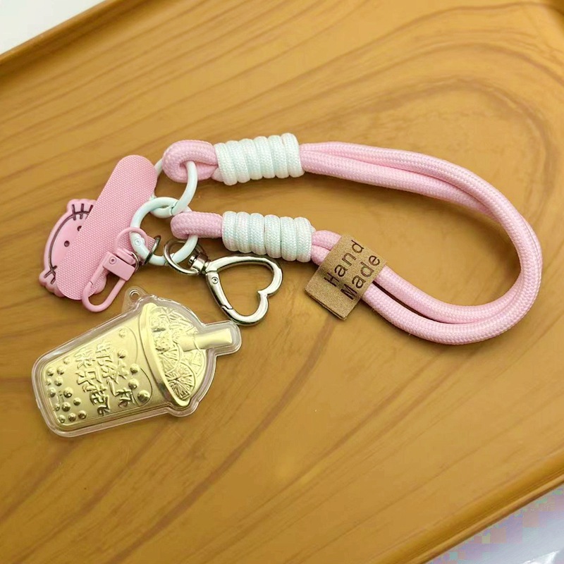 プリンセス、金持ちになってください 純金999キーホルダー かわいいミルクティーバーガーペンダント 平和と喜び 520バッグペンダント|undefined
