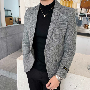 2022 New Autumn Clothing Korean Style Small Suit Men's Casual Youth Single West Jacket Men's Plaid Small Suit XZ1953