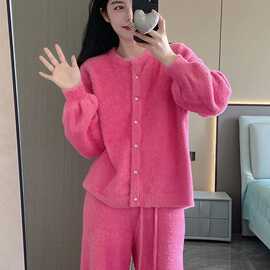 新款睡衣女秋春夏法兰绒加绒加厚套装感气质珊瑚绒家居服