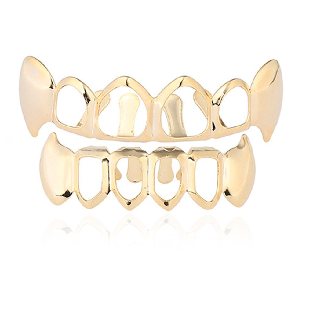 Europeo y americano nuevo hip hop personas real chapado en oro tirantes cóncavo-convexo Plaid textura hip hop tirantes grandes dientes de oro