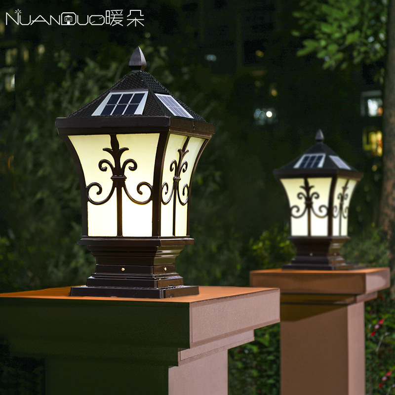 lámpara solar de pared exterior lámpara de pilar impermeable estilo europeo jardín villa puerta lámpara de pilar patio lámpara de pilar china