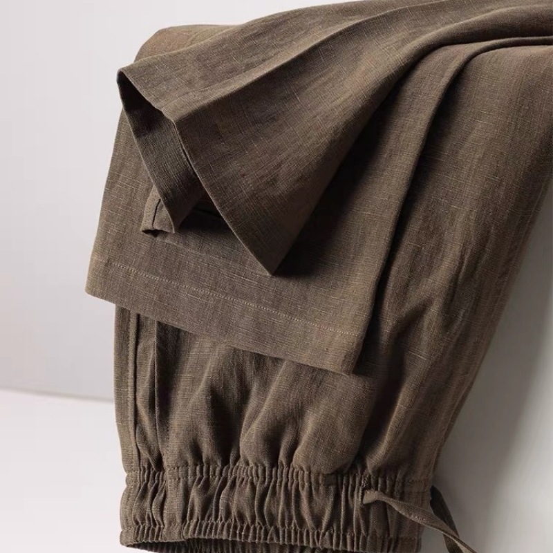220g Summer Chestnut Brown Tencel Linen Casual Pants Men's Thin Loose Men's Sports Pants Draped Straight Pants