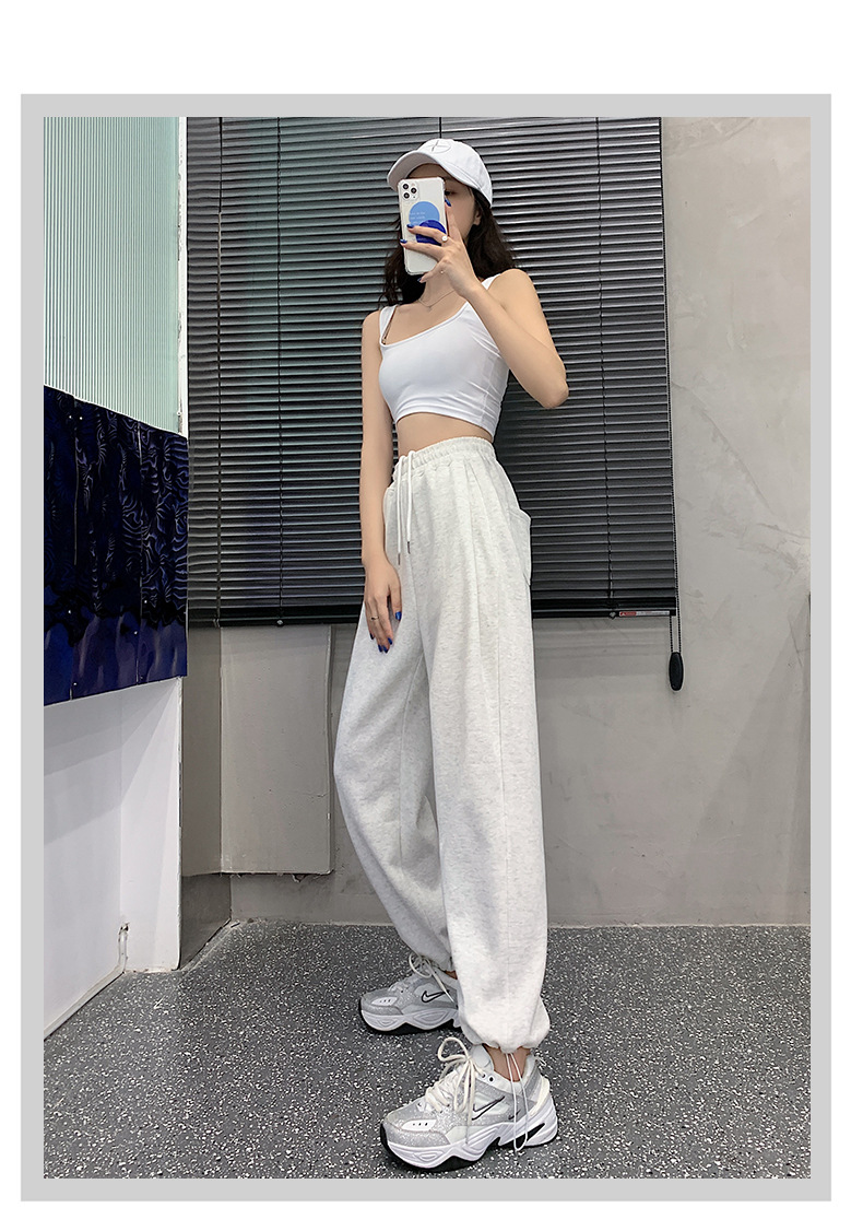 American grey sportswear pants for women in autumn and winter, fleece loose straight-leg casual sweatpants, petite wide-leg pants, trendy ins pic 19