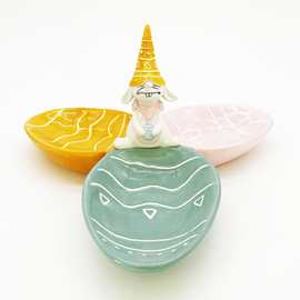 厂家陶瓷动物兔子圆形蛋糕盘三角盘婚庆甜品架装饰盘水果盘点心盘