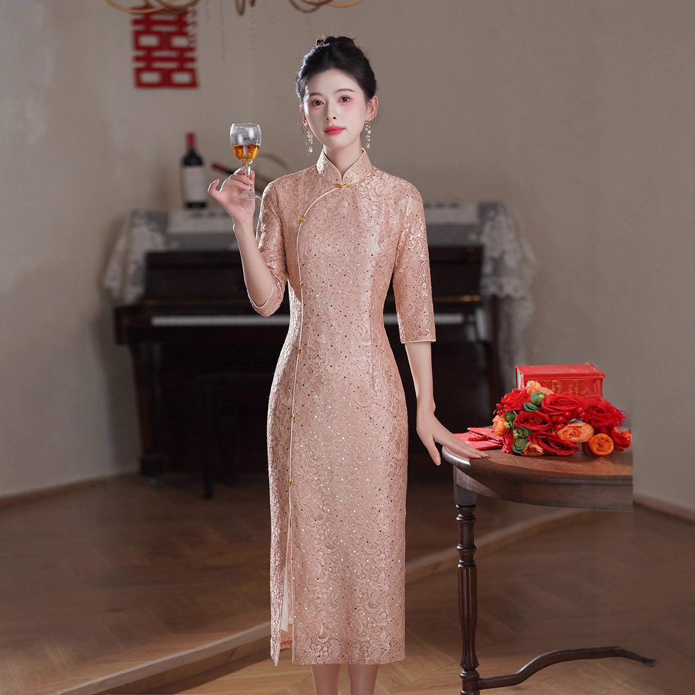 2026 New Improved Style Qipao for Mother-In-Law, Elegant and High-End Wedding Dress Suitable for Young Women, Can Be Worn Daily