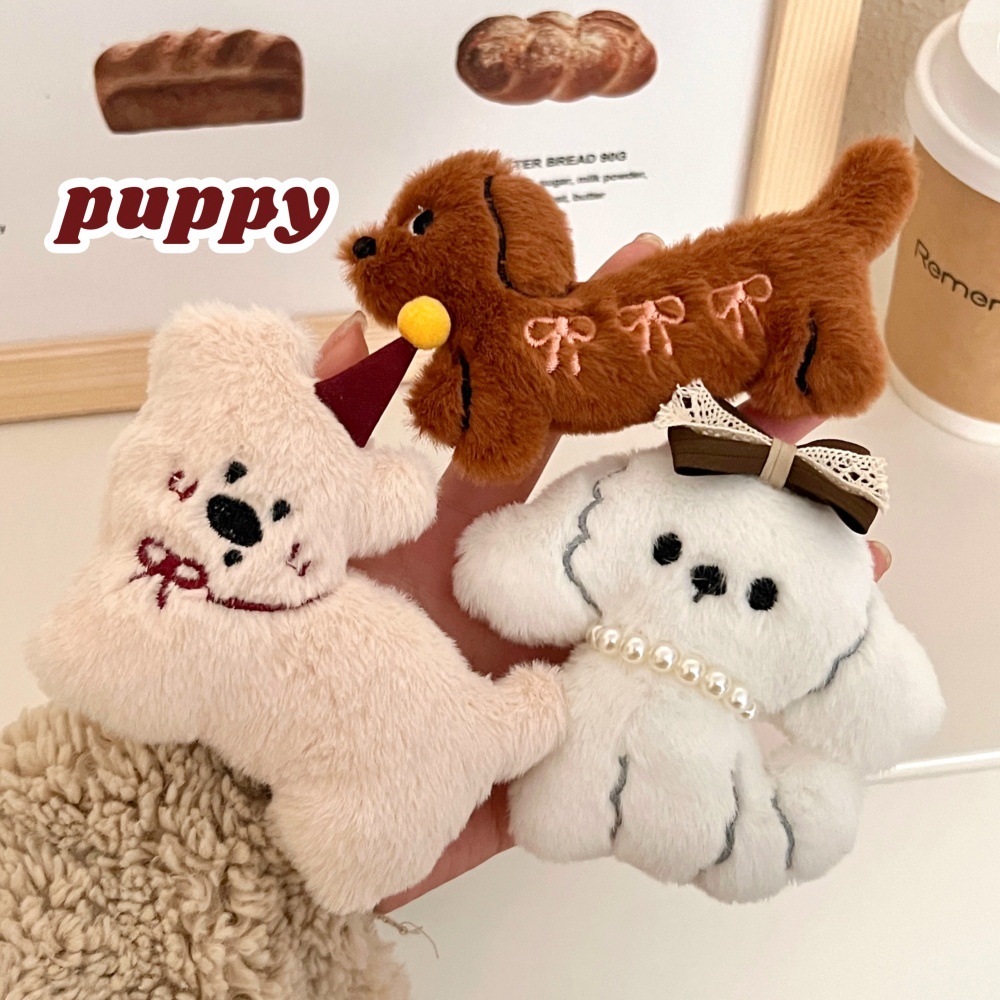 Caricatura muñeca de peluche salchicha perro muñeca abrazadera para el cabello de la niña de peluche al por mayor abrazadera para el cabello rotura al por mayor