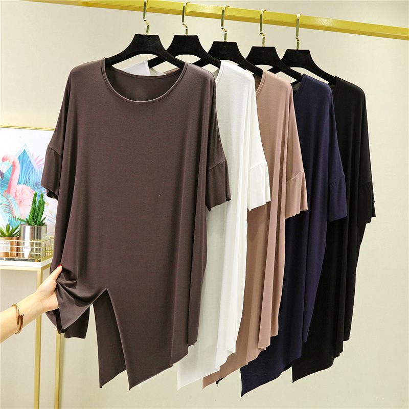 Spring and Summer Modal Short-sleeved T-shirt Irregular Women's Bit Cotton Large Size Loose Thin Top Casual Base Shirt Spring and Summer Modal Short-sleeved T-shirt Irregular Women's Bit Cotton Large Size Loose Thin Top Casual Base Shirt