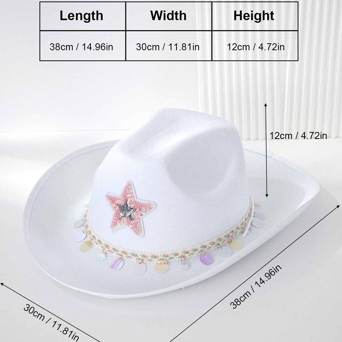 Explosiones transfronterizas damas sombrero de vaquero de color sólido sombrero de bisel colorido decoración de la estrella de cinco puntas fiesta cita